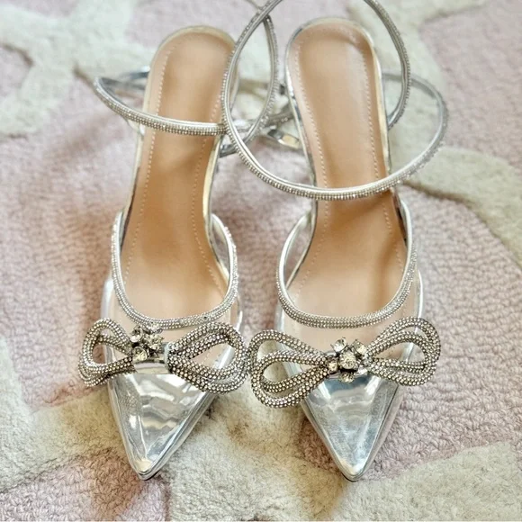 🪩 BRAND NEW VIRAL DIAMOND RHINESTONE GLAM BOW ANKLE WRAP WEDDING BRIDE HEEL - Picture 5 of 8